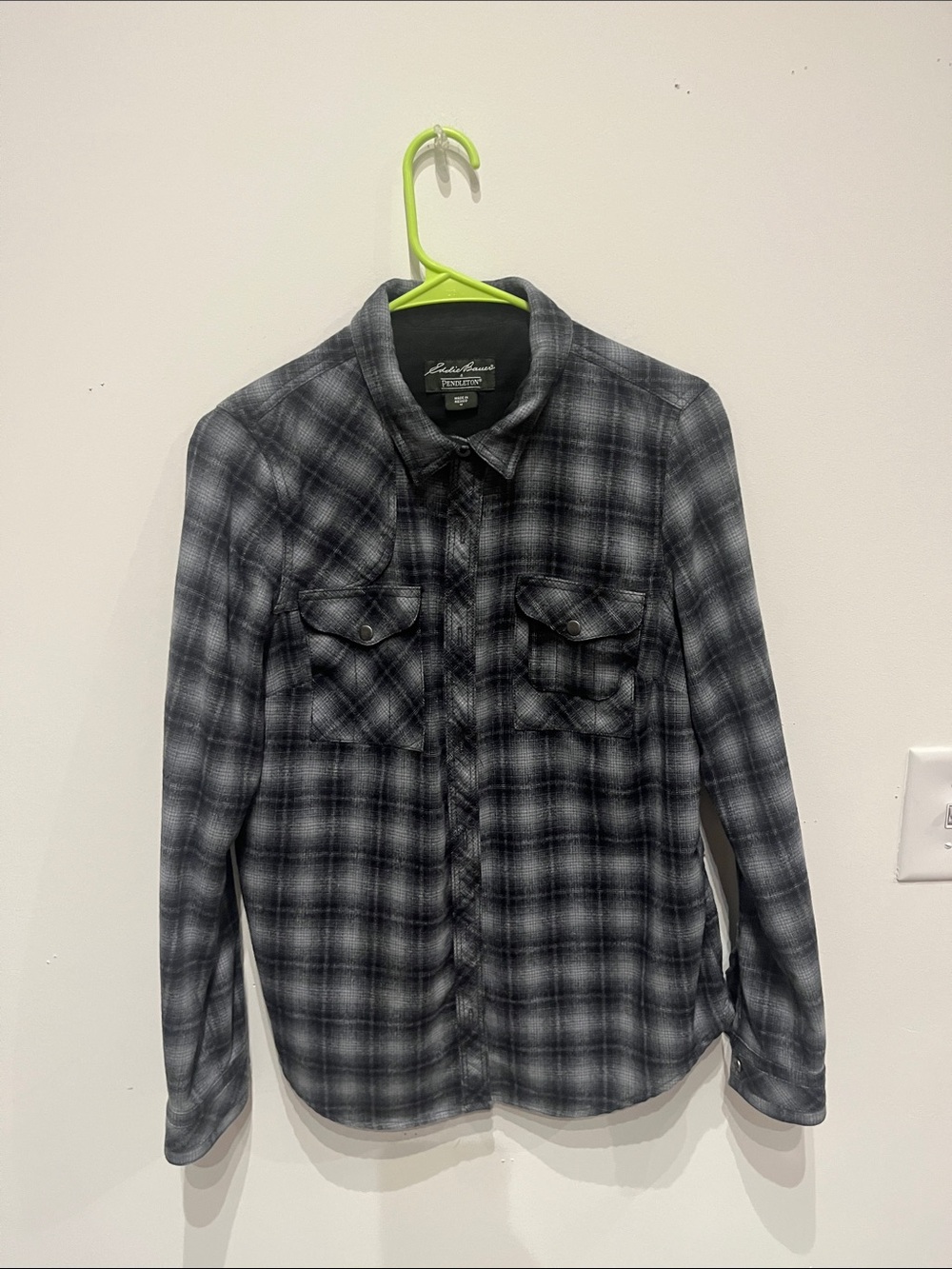 Eddie Bauer Pendleton Black and Gray Plaid Button-Down Shirt